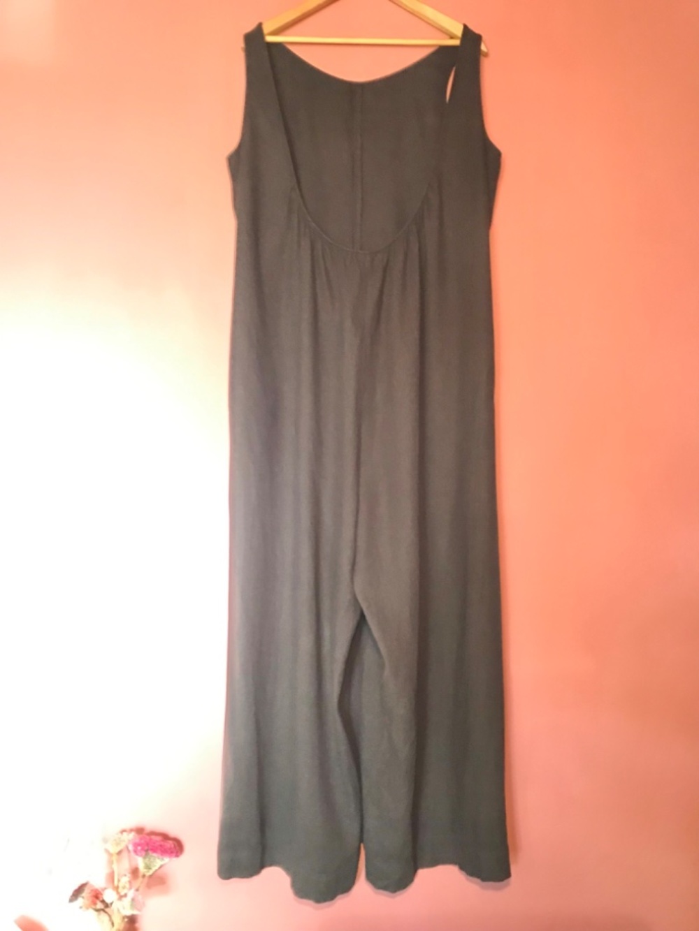 Zara Long Linen Jumpsuit Open back Sleeveless Brown Round Neckline Baggy - Picture 8 of 14